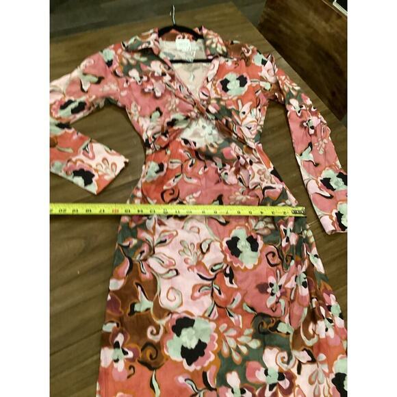 MISA sung long sleeve midi dress Cotton Blend V Neck Cut Out Floral Pink new XS - Picture 9 of 12
